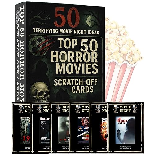 GIFTSFARM Horror Movies Scratch Off Cards, Horror Movie Gifts for Movie Night, Movie Night Supplies, Horror Gifts Merch - Premium Top 50 Horror Movies