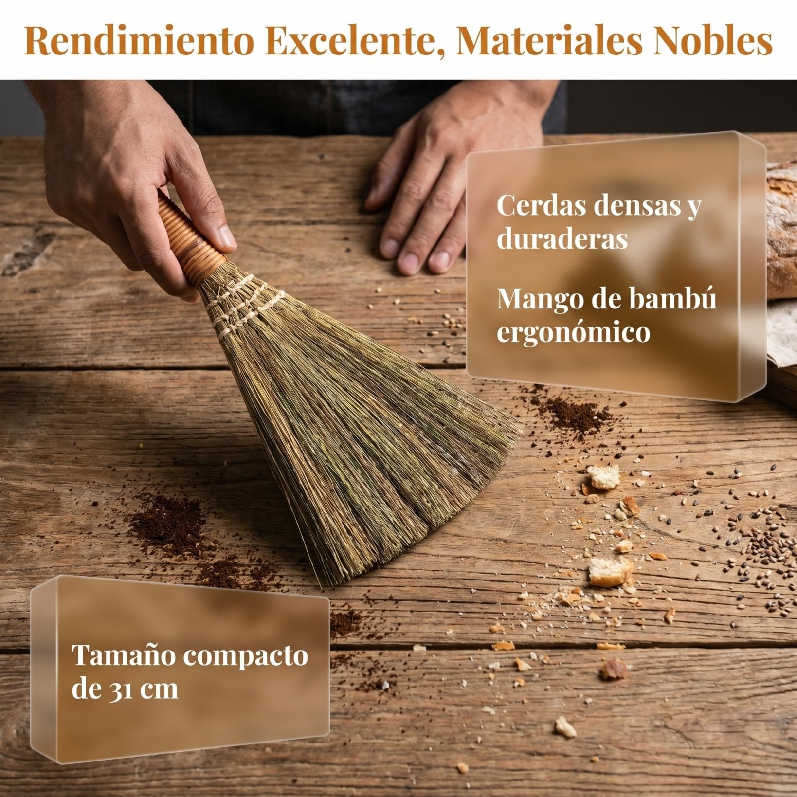 SHINEOFI Mini Escoba de Mano de Paja de 31cm para Limpieza de Escritorio 2pcs Cerdas Duraderas para Eliminar Polvo en Habitaciones y Escritorios