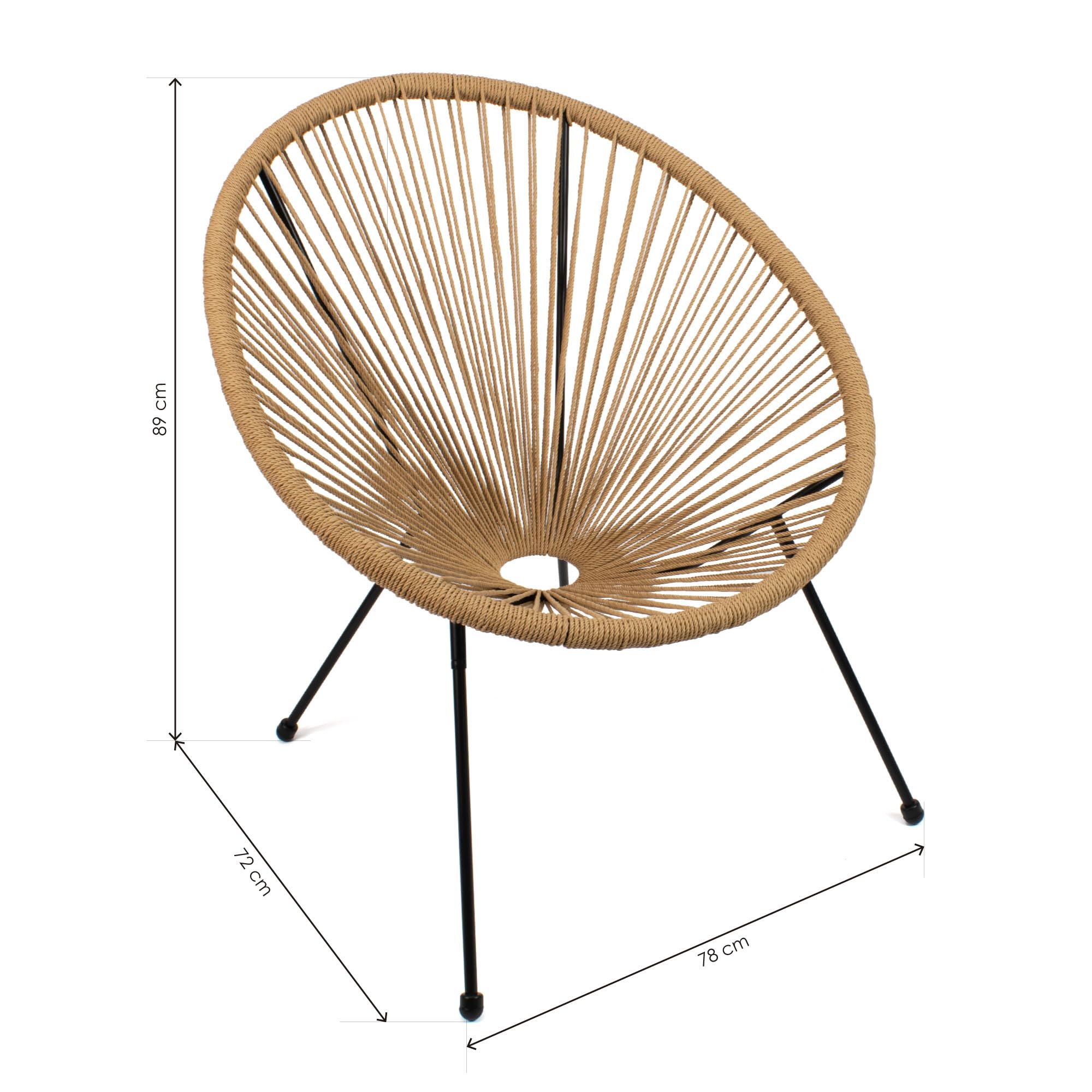 THE SECRET HOME - Silla Acapulco en Ratán para Jardín - Silla de Acero - Asiento de Exterior para Balcón, Terraza y Jardín (Natural)