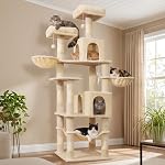 AMHANCIBLE Tall Cat Tree, 70 Inch Cat Tower for Indoor Cats, Multi-Level Cat Tree with Scratching Post, Hammock, Hanging Basket, Large Cat Condos for Adult Cats Kittens, Beige, PT18BG