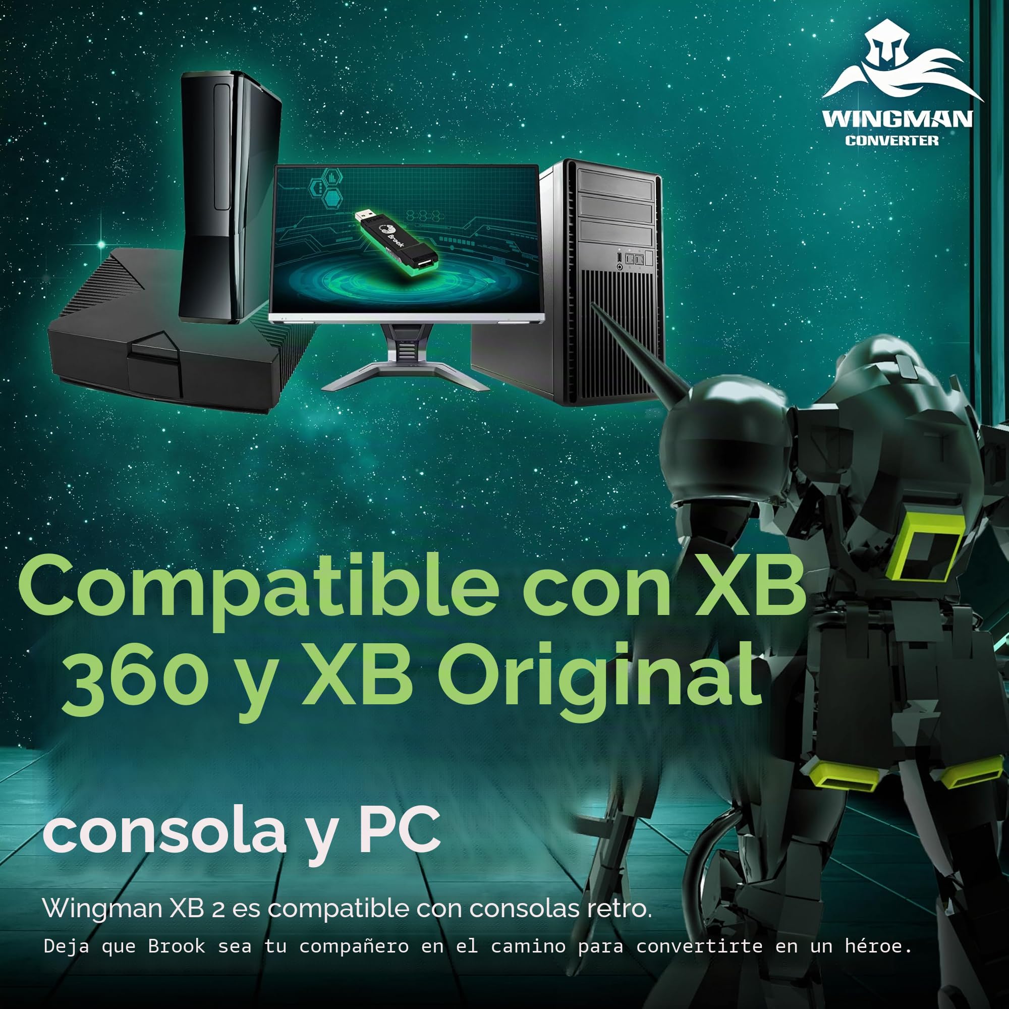 Brook Wingman XB 2 - Convertidor con Llavero - Adaptador de Controlador inalámbrico para XB 360, XB Original Consolas y PC, soporta reasignación y Turbo Ajustable [versión Exclusiva]