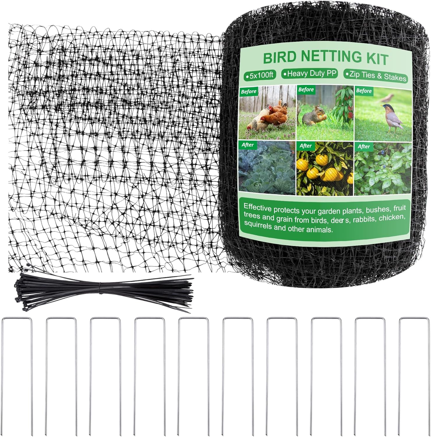 SPORTYOUTH Bird Netting Deer Fence Netting for Garden 5x100 ft Heavy Duty Animals Barrier for Protecting Fruits Trees Vegetables Plants Against Birds Chicken Squirrels Stop Dogs Cats- 2 Pack