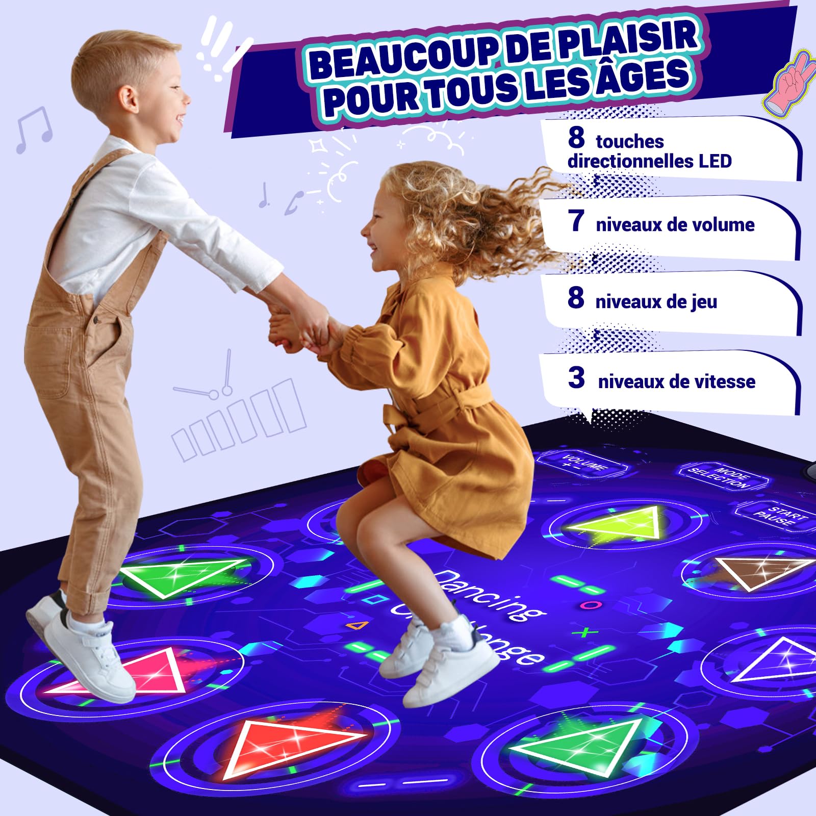BuzzoXerex Tapis De Danse Enfant Électronique Avec LED - Bluetooth, Rechargeable, Cadeau 3-12 Ans