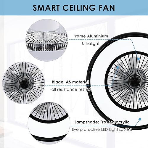 Miniatura 5 de 24" Bladeless Ceiling Fan with RGB Light Remote, Smart LED Ceiling Fans with Voice/App Control, Modern Low Profile Dimmable Light Ceiling Fan for