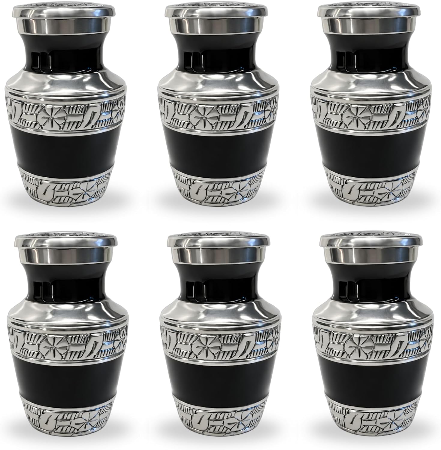 Small Urns for Human Ashes Keepsake – Mini Sharing Urn Sets for Women – Memorial Cremation Urns for Family & Loved Ones (Balck, Set of 6)