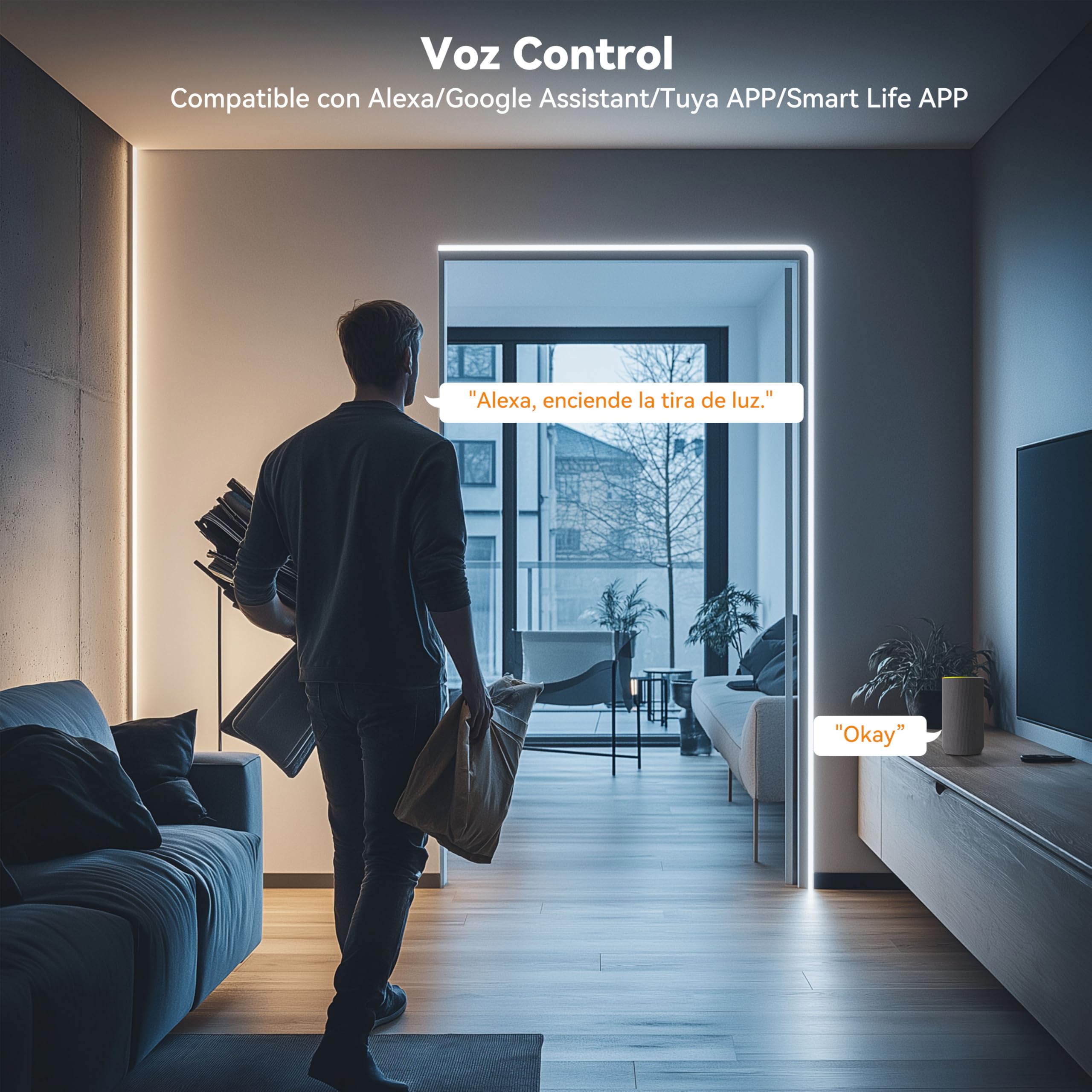 PAUTIX Smart WIFI Tira LED COB CCT 5M,Regulable CCT 2700K-6500K Tira LED COB, Inteligentes Funciona con Alexa y Google Asistente para Gabinete de Cocina,Habitación,TV