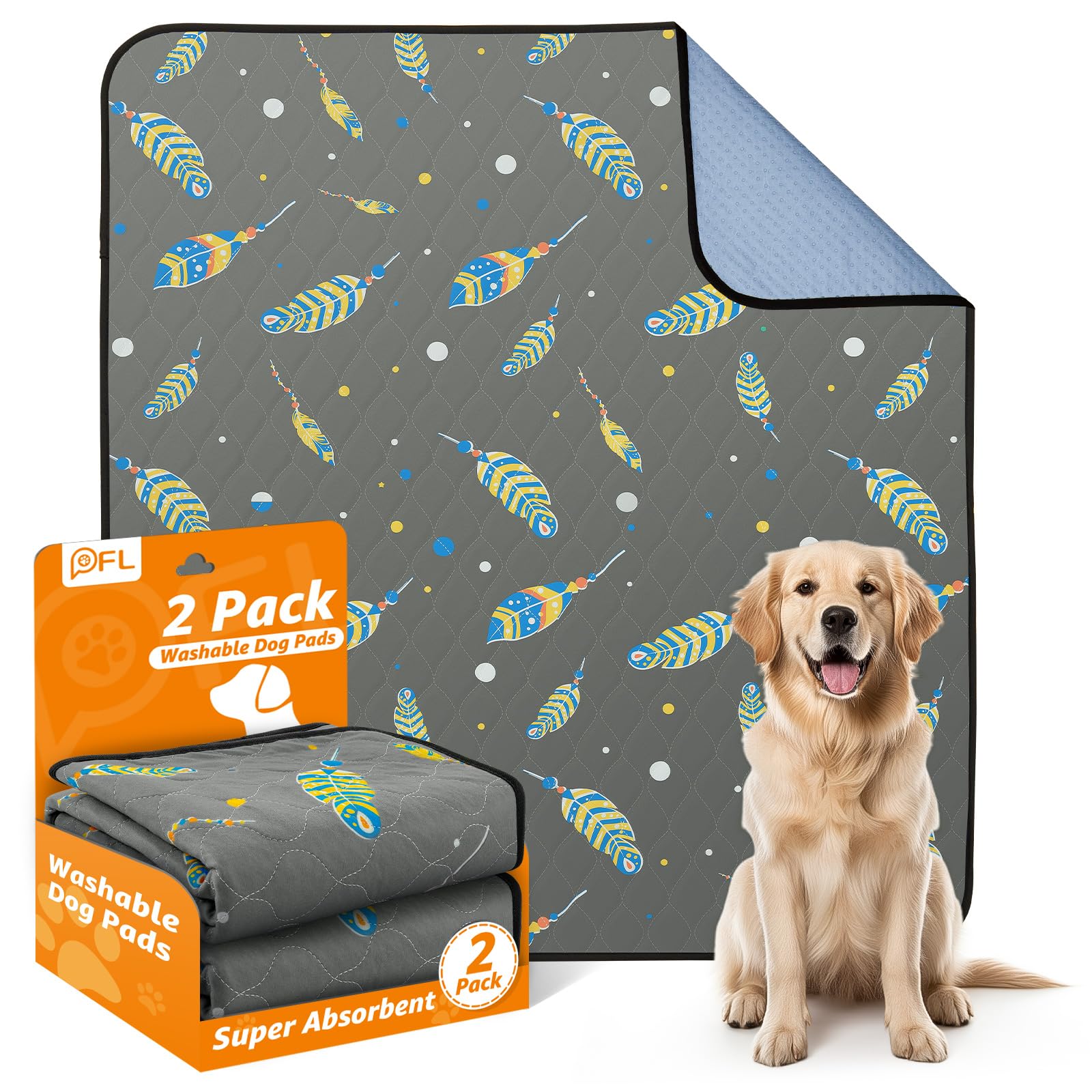 Washable Pee Pads for Dogs: 2 Pack Reusable Pee Pads for Dogs, Waterproof & Leakproof Washable Puppy Pad, Non-Slip Whelping Pee Pads & Puppy Potty Training Pad for Floor,Playpen,Crate,Couch,18x24 Inch