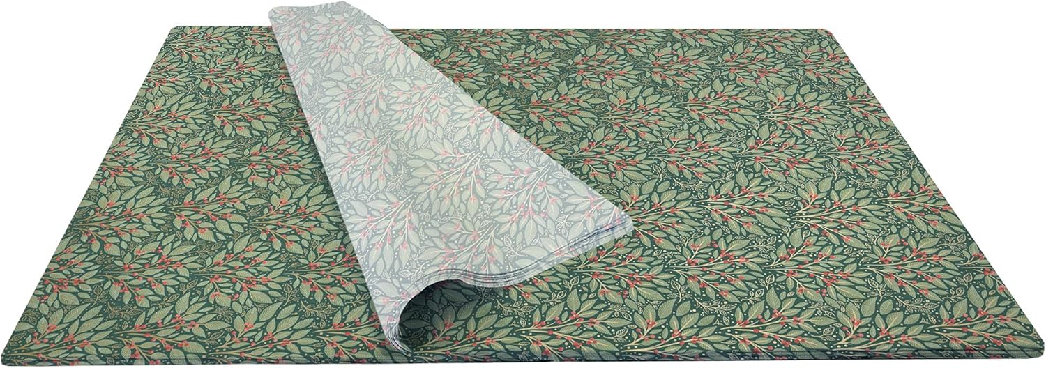 Jillson & Roberts Printed Winter Christmas Unfolded Gift Tissue 20" x 30", Holly Tapestry (240 Sheets)
