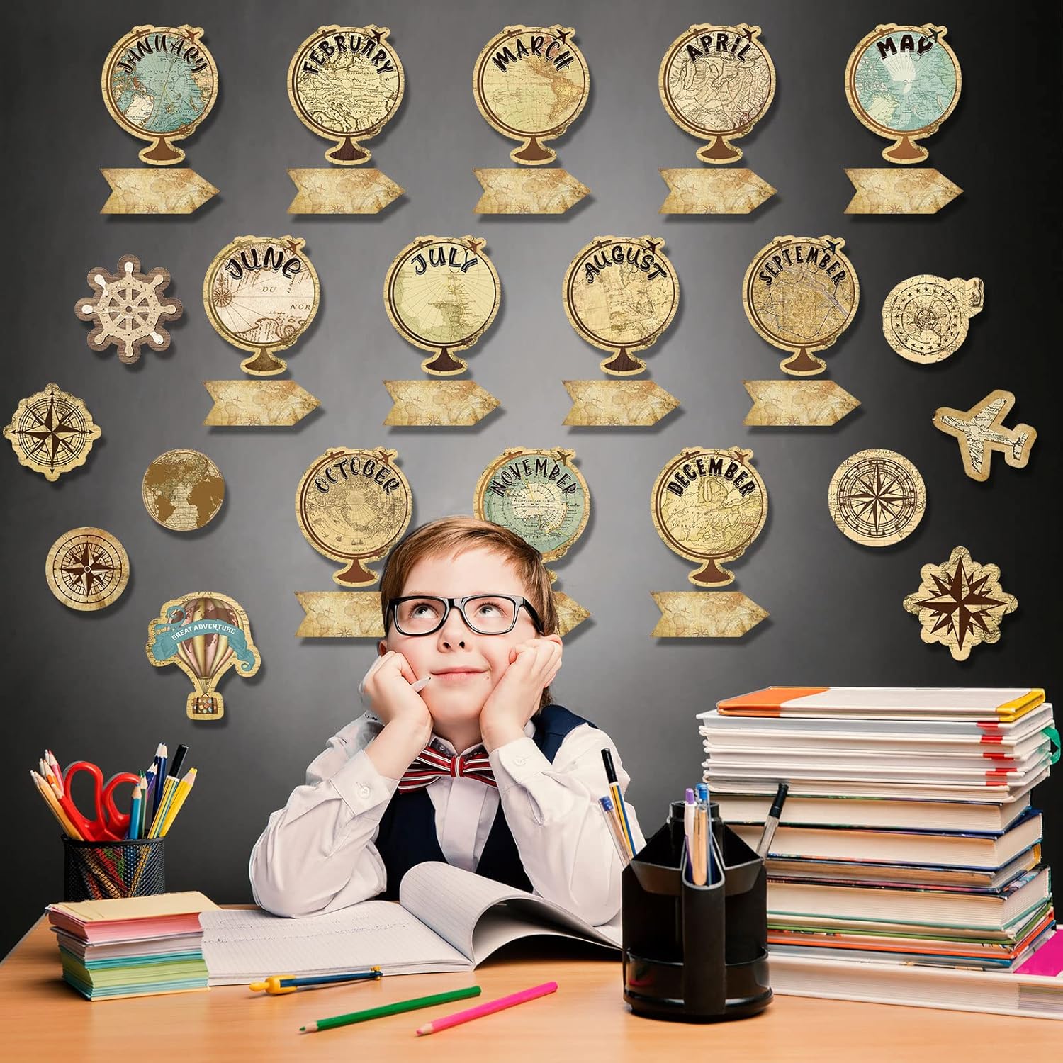 Pajean Travel The Map Bulletin Board Set Globes Happy Birthday Bulletin Board Decor Travel Calendar Wall Decorations for Calendars Classroom School Decor