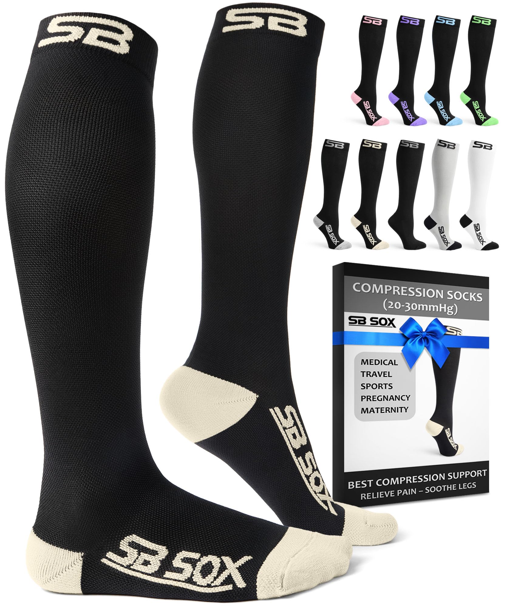 SB SOX Compression Socks for Men & Women (20-30 mmHg) - Best Support Stockings for Travel, Medical, and Sports - Perfect for Everyday Wear
