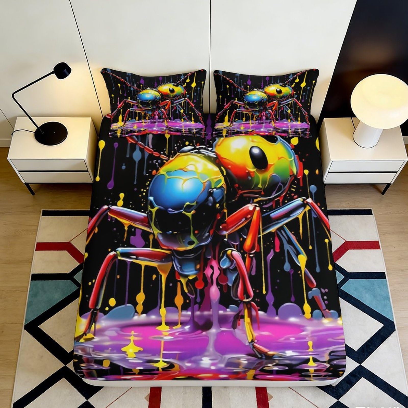 3D Printed Colourful Spider Fitted Sheet Microfiber Soft Touch, Wrinkle Resistant, Bedroom Decor, Bed Cover for Home or Guest Room Bedding, Easy Care, Dustproof, 118x118cm 90x200x25cm