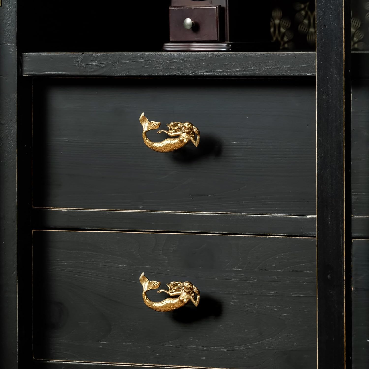 SOFFEE DESIGN Set of 2 Vintage Mermaid Cabinet Knobs for Drawer, Ocean Beach Theme Aged Treatment Antique Door Knobs with Mounting Screws for Cupboard, Kitchen Furniture (4pcs Gold)