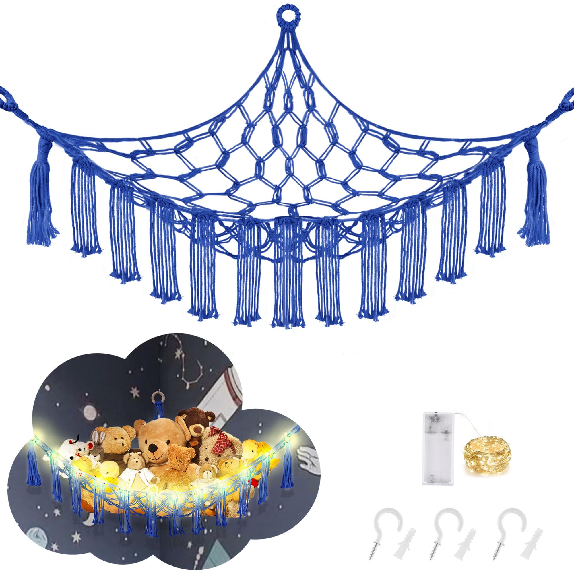 CERETIA Stuffed Animal Hammock Corner Plushie Net Storage, Jumbo Royal Blue