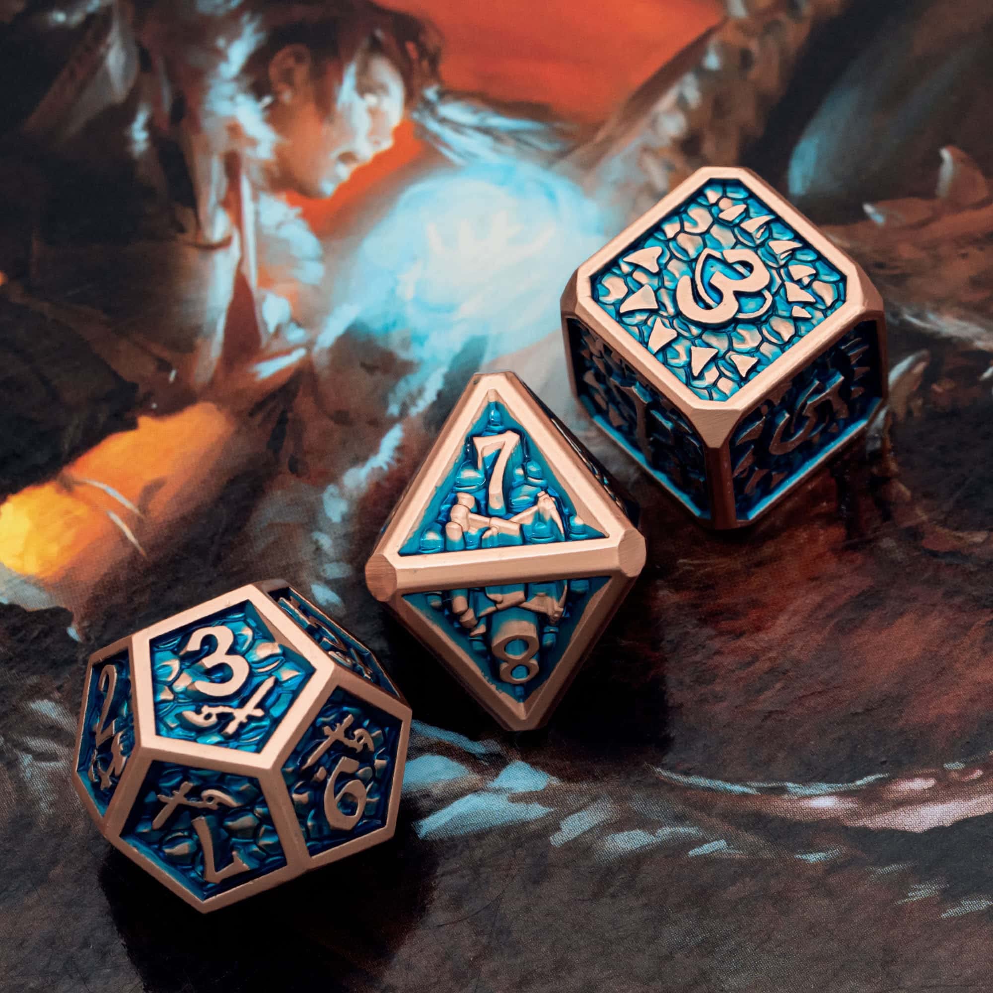 Dados Diseño de Metal D & D Dice 7 PCS DND Dados, Juego de Dados poliédricos, for Juego de rol. MTG Pionero Dado Gigante(Gold)