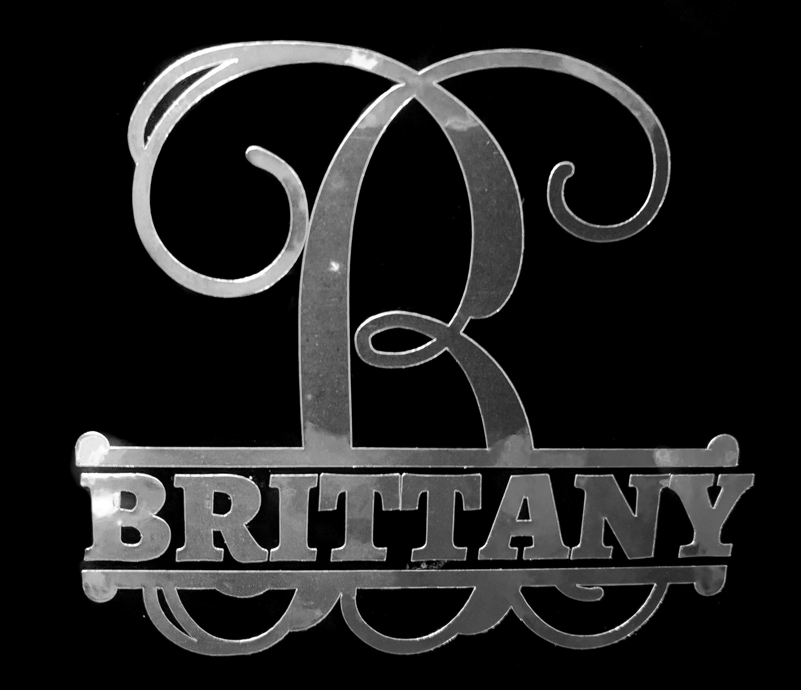 Custom Personalized Metallic Vine Monogram Name Letter Initial Sticker Decal for Cups, Laptops, Tumblers, Car Window (4", Silver Chrome)