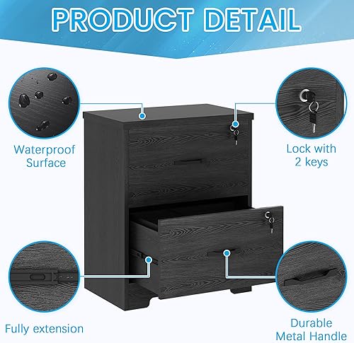 Miniatura 6 de Tcpuolr Archivador de 2 cajones archivador con cerradura armario de almacenamiento debajo del escritorio archivador lateral de madera con mecanismo