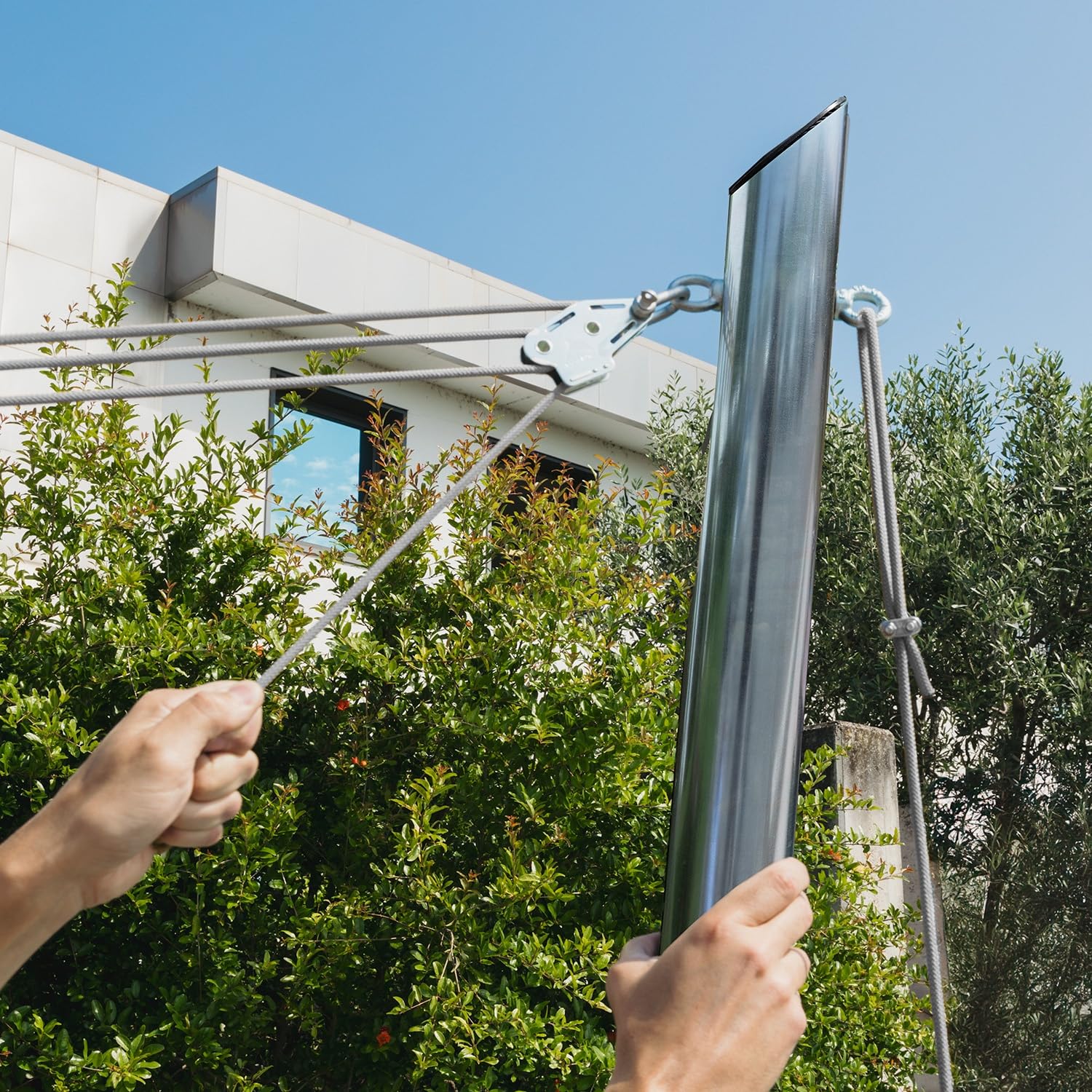 EZ Mast - Poste para vela de sombra 260 cm, 5 puntos de anclajes/ojales de acero galvanizado, sistema multivela, Ø70 mm - Incluye accesorios, zinc - Inclinación 80°