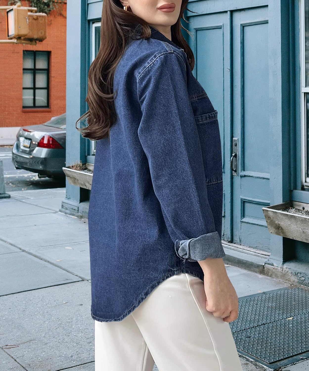 FairBeauty Women’s Denim Shacket Long Sleeve Button Down Shirts Western Jeans Jackets With Pockets - Image 8