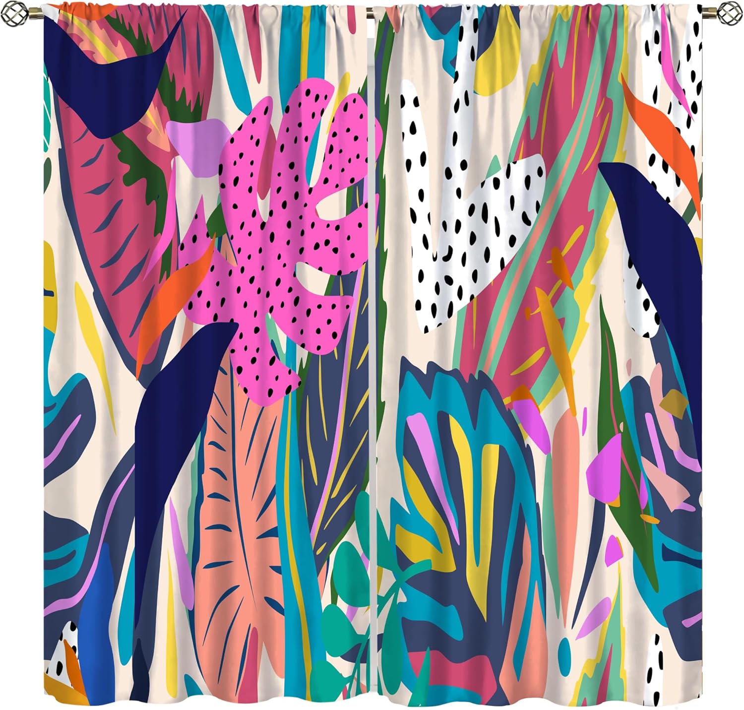 Boho Botanical Blackout Curtain,Tropical Palm Leaves Summer Floral Abstract Window Curtains Home Decor Living Room Kitchen Bedroom Cafe Dining Room Office Drapes, 42x45 in
