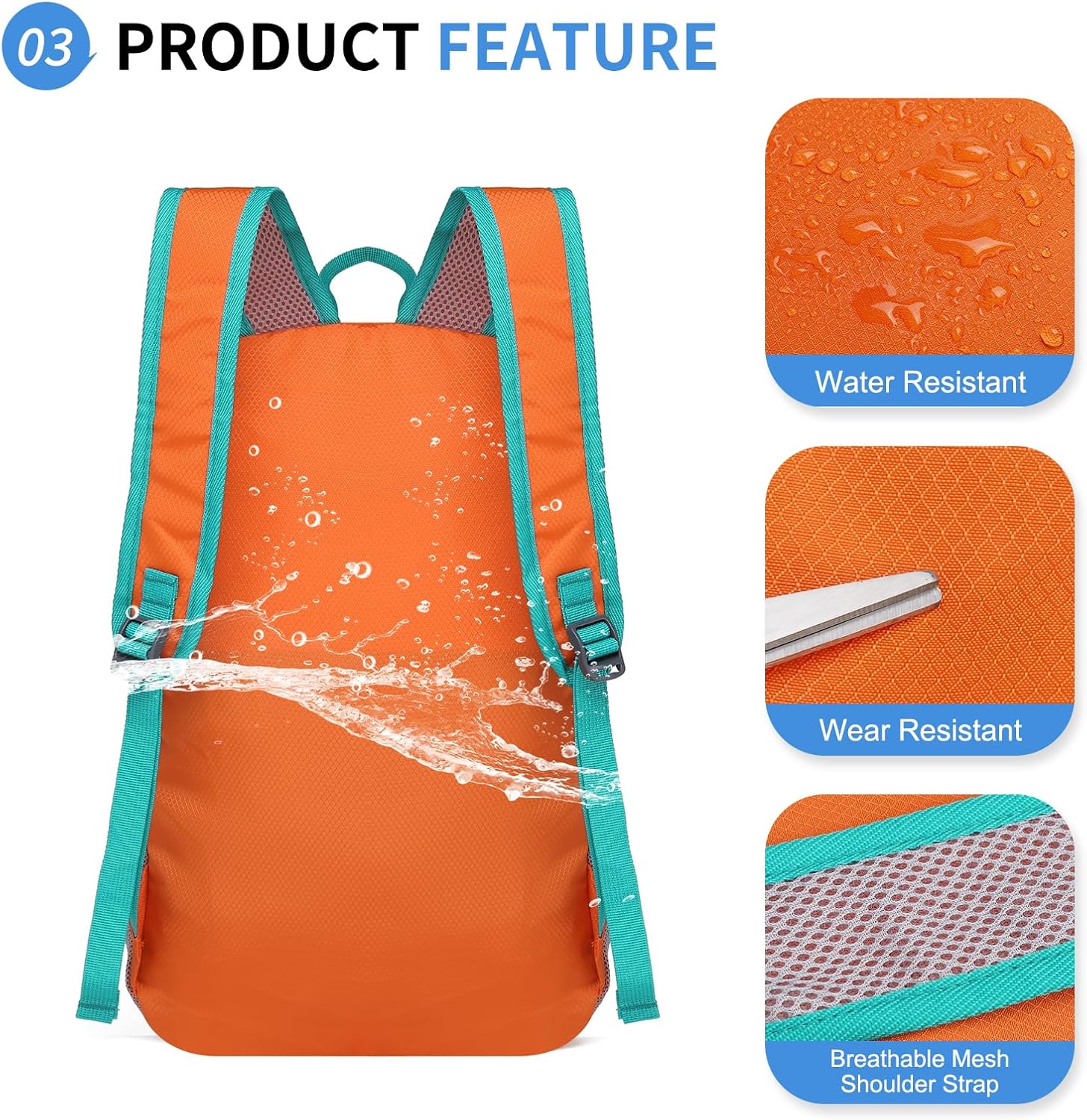 Hiking Daypack Packable, Camping Backpack Water Resistant Lightweight Polyester for Men Women Travel Outdoor - Image 4