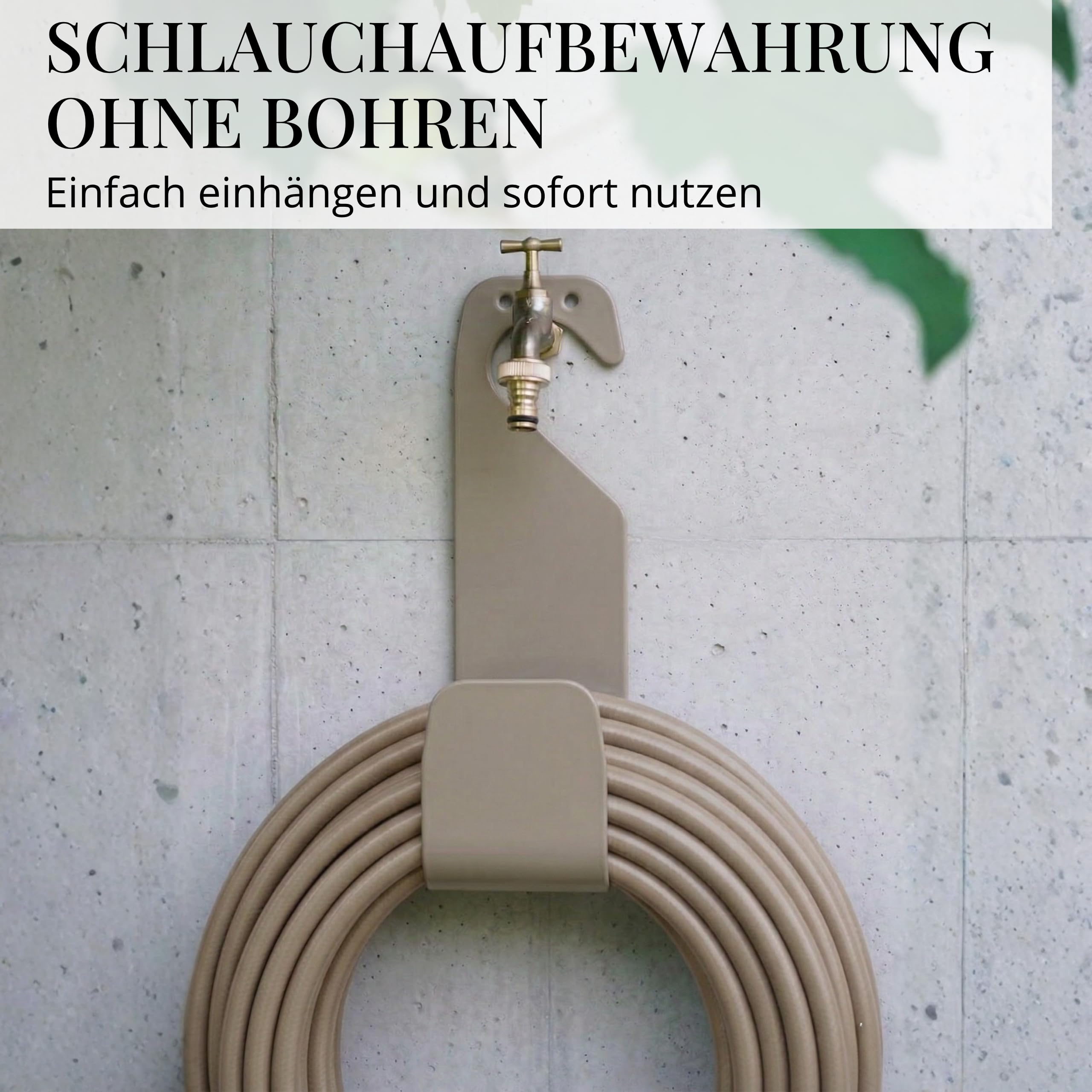 Livlig53 LIVLIG Gartenschlauch Halterung ohne Bohren, Schlauchhaken aus Metall, Schlauchhalter Wand/Wandschlauchhalter für bis zu 10 m Gartenschlauch oder 20 m Flexschlauch, Made in Italy, Beige