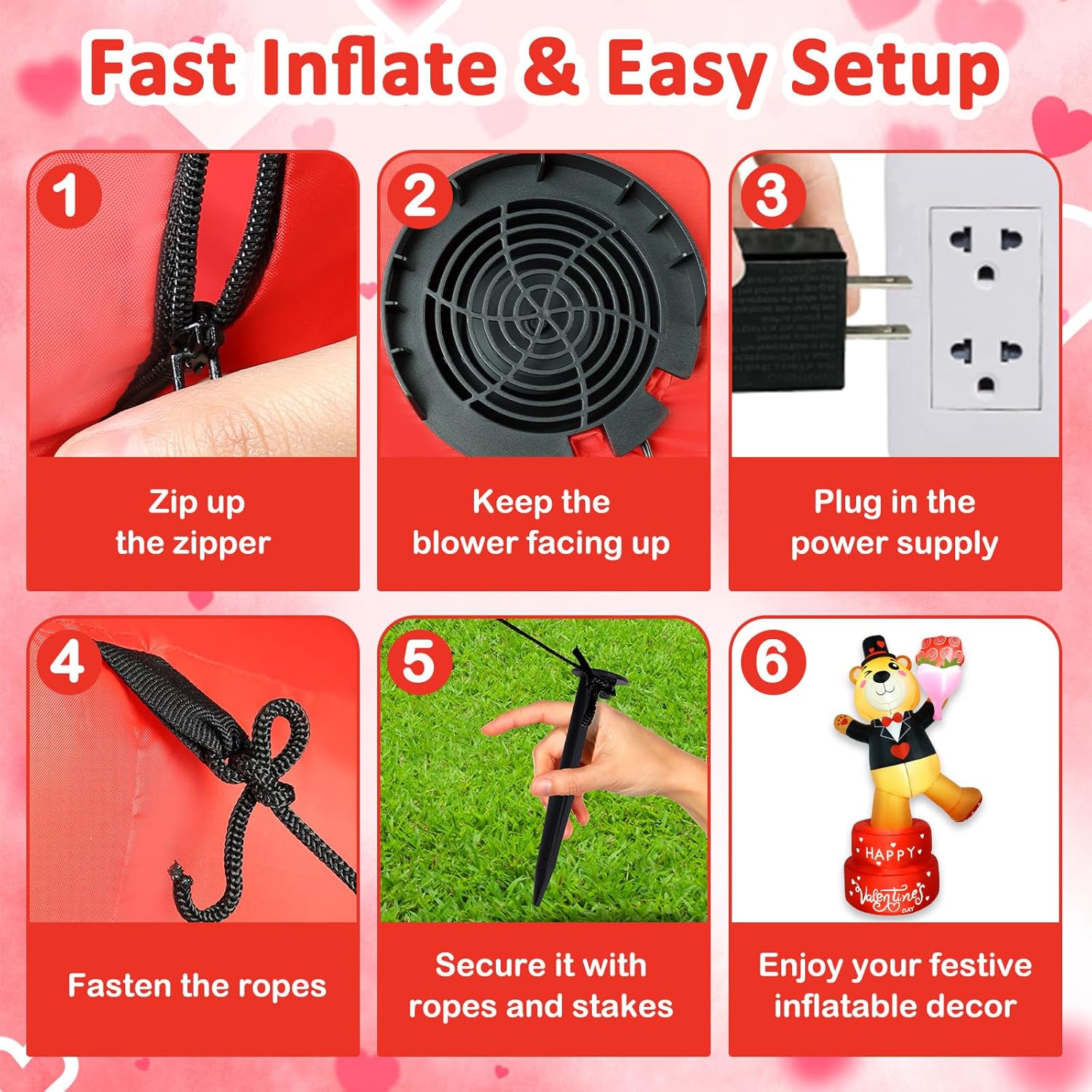 5.9FT Valentines Inflatables Outdoor Decorations, Rotating Valentine Bear with Bright LED Lights, Cute Blow Up Décor for Wedding Propose Party Yard Lawn Garden