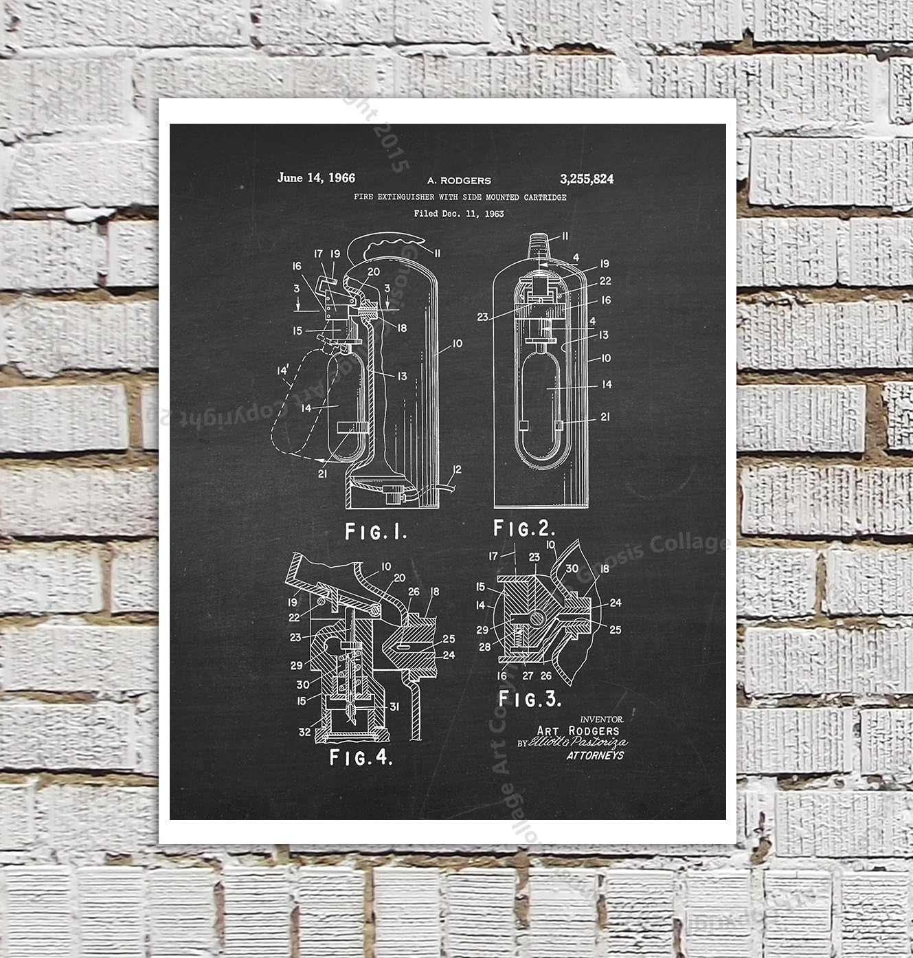 Firefighter Posters Set of 4 Unframed Patent Art Fire Department Decor Boys Room Decor