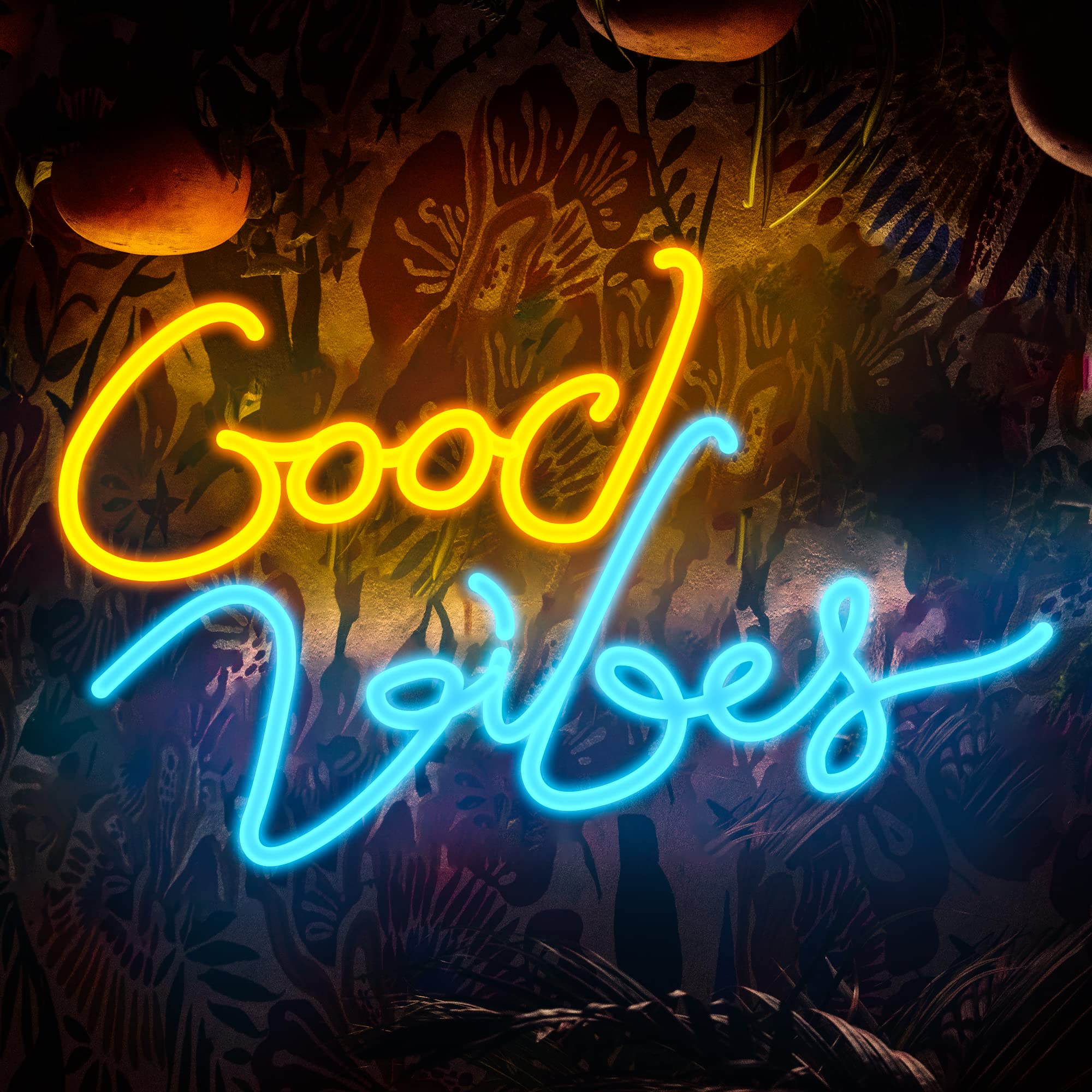 Eufrozy Good Vibes Letrero de Neón, LED GoodVibes Luces Neon de Pared con 10 Niveles de Luz Ajustable y Funcion de Memoria, USB Luces Neon Decoración para Pared, Habitación, Boda, Fiesta, Bar