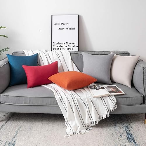 Miniatura 6 de Woaboy - Juego de 2 fundas impermeables de cojines para exteriores, fundas decorativas de cojines, sólidos, de lino de algodón de granja para sillas