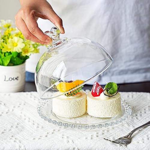 Miniatura 4 de Kanpura Plato de Cristal para Pastel de 7" con Cúpula, Soporte para Pastel con Tapa, Bandeja de Servir de Vidrio con Patrón Redondo con Tapa para