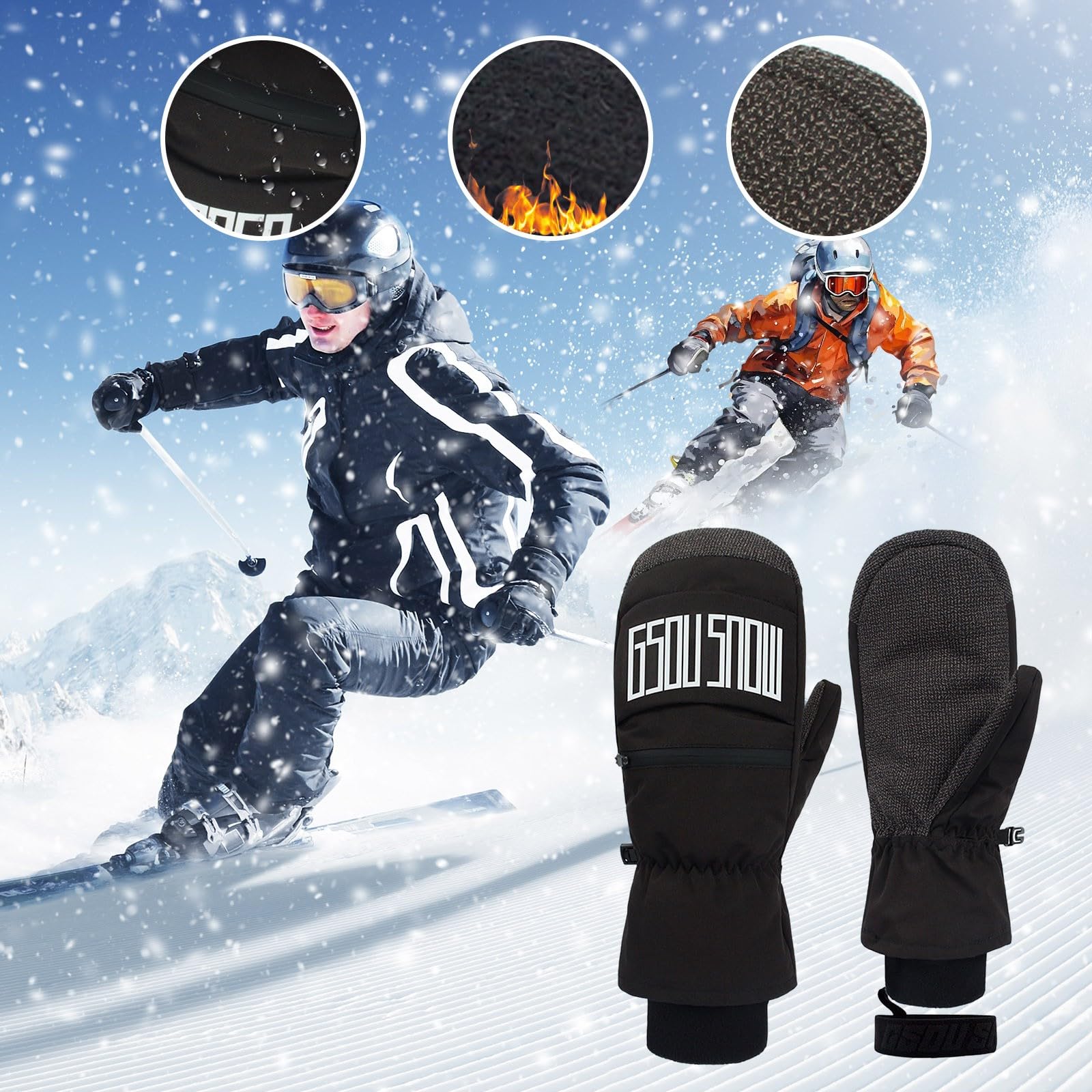 Gants Ski Femme Homme De Snowboard Protection Poignet Chauffants Tactiles Impermeable Chauffant Grande Taille Hiver Chaud Winter Gloves Anti Froid