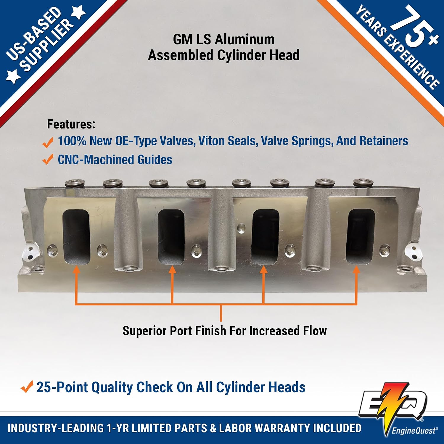 EngineQuest - EQ-CH364CA - EngineQuest Compatible with/Replacement for Chevy Rectangle Port LS Cylinder Head - Assembled