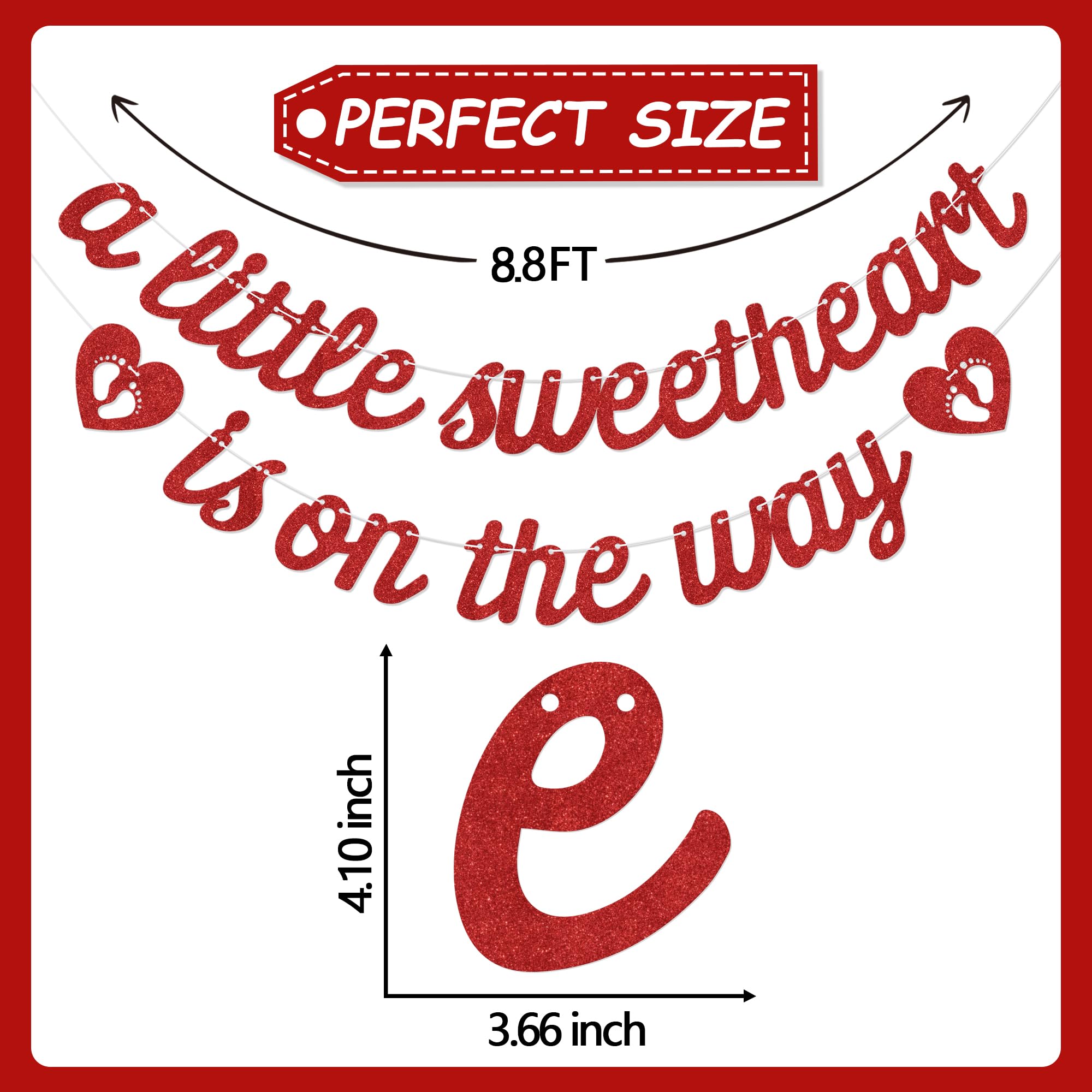 Aumccxz A Little Sweetheart is on the Way Banner Valentines Baby Shower Decorations Sweetheart Baby Shower Decor Supplies Red - Image 2