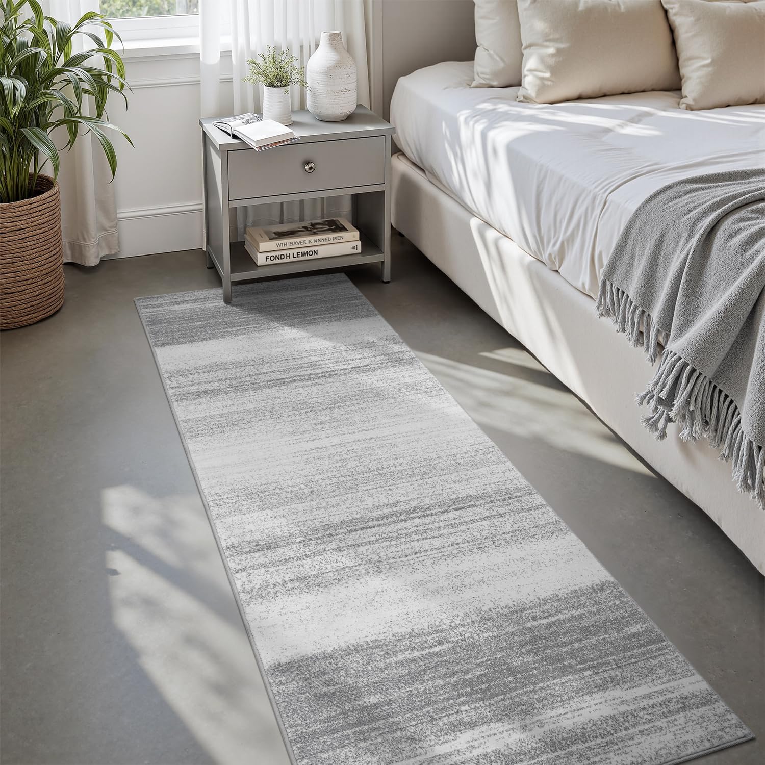MontVoo Modern Abstract Machine Washable Grey Runner Rug