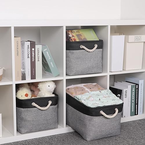 Miniatura 9 de Bidtakay Cestas de tela de almacenamiento paquete de 3 cestas grandes para organizar 15 x 11 x 9.5 pulgadas, cestas decorativas para estantes,
