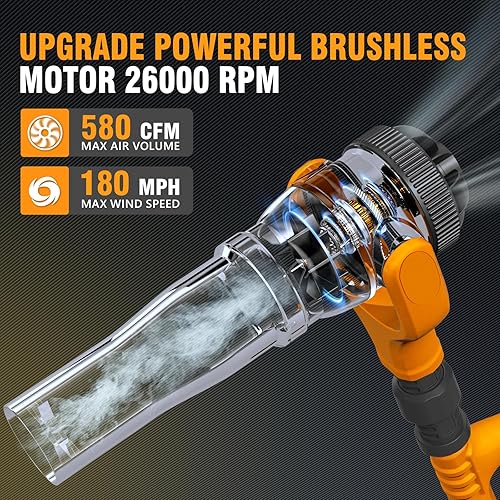 Miniatura 4 de Limpieza de canaletas de techo desde el suelo, sopladores de hojas de 40 V inalámbricos, 580 CFM180 MPH con 2 baterías y cargador, motor sin
