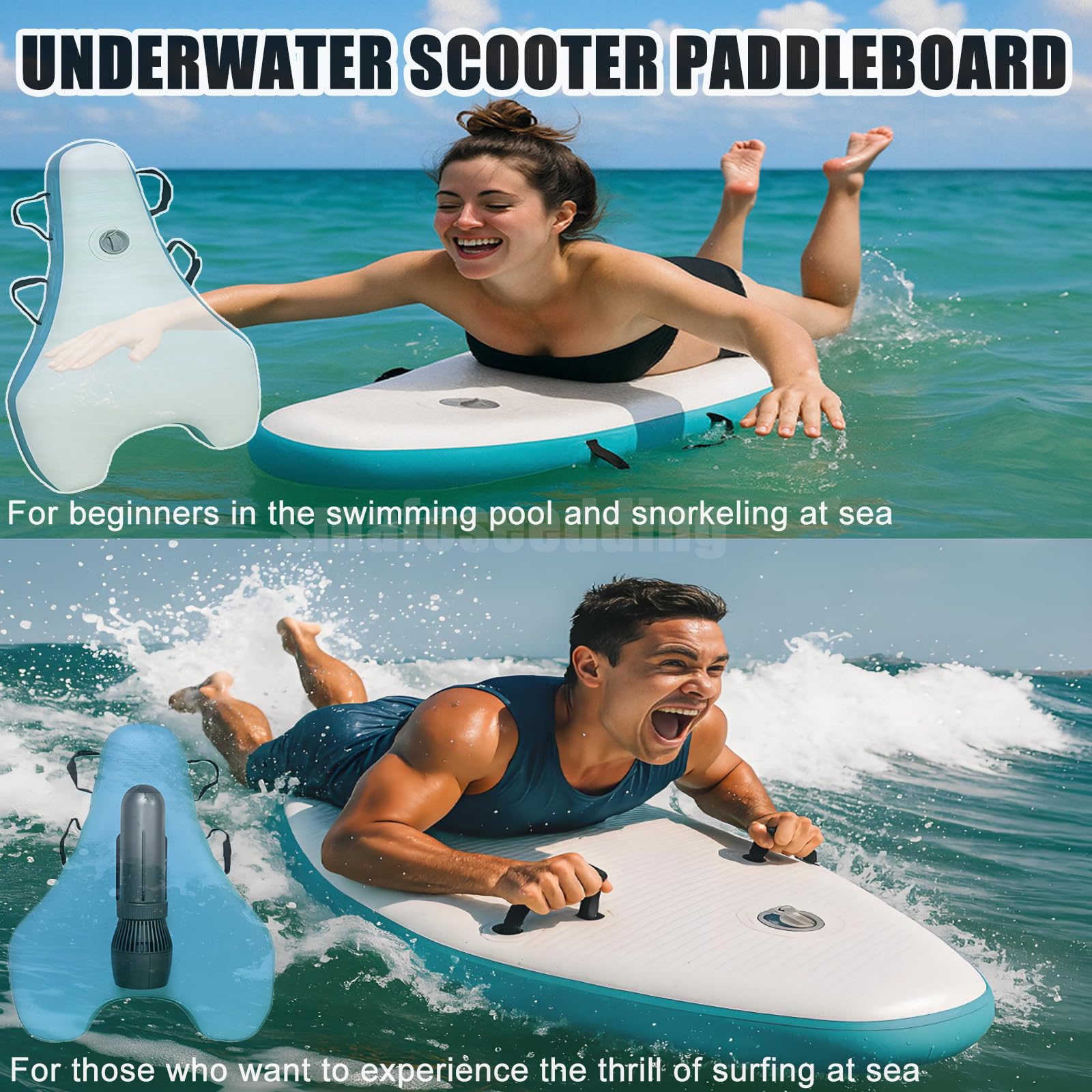 Patinete Submarino 2 En 1 + Tabla De Paddle Surf Premium con Control Remoto,Hélice Subacuática De 500 W con Batería De 10 000 Mah,9 Marchas Ajustables,Bomba Inflable Y Bodyboard,NoScooter