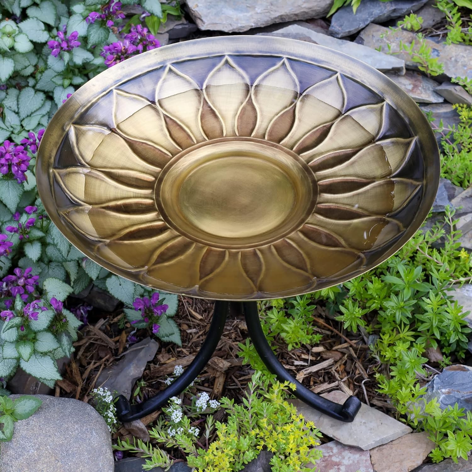 Achla Designs 201-4009B African Daisy Tripod Stand Birdbath, Antique and Patina Finish