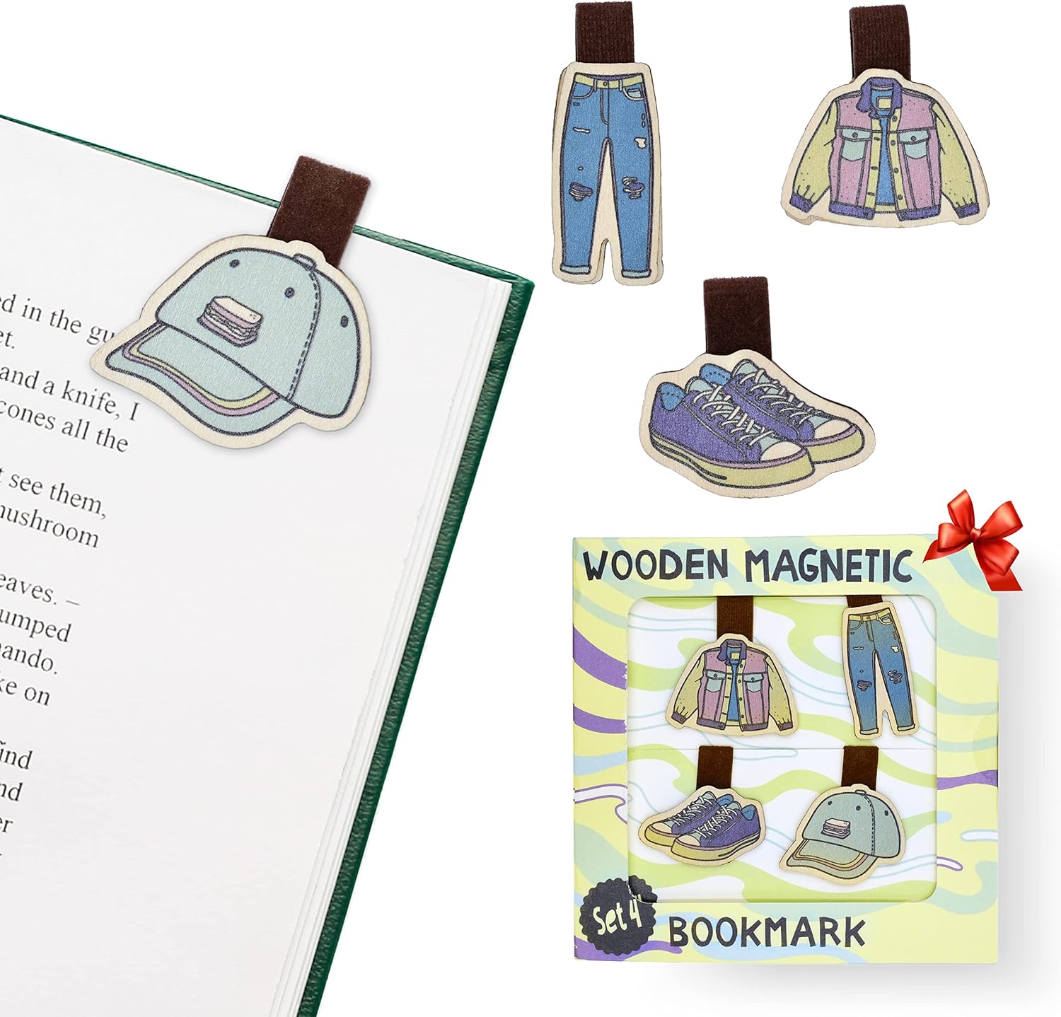 Kawaii Magnetic Bookmarks, Handmade Wooden Bookmarks, Japanese Bookmark for Women Men Kids, Cute Bookmarks Book Lovers Gifts, Unique Japanese Gifts Ideas | 4 Pieces, Japan Food