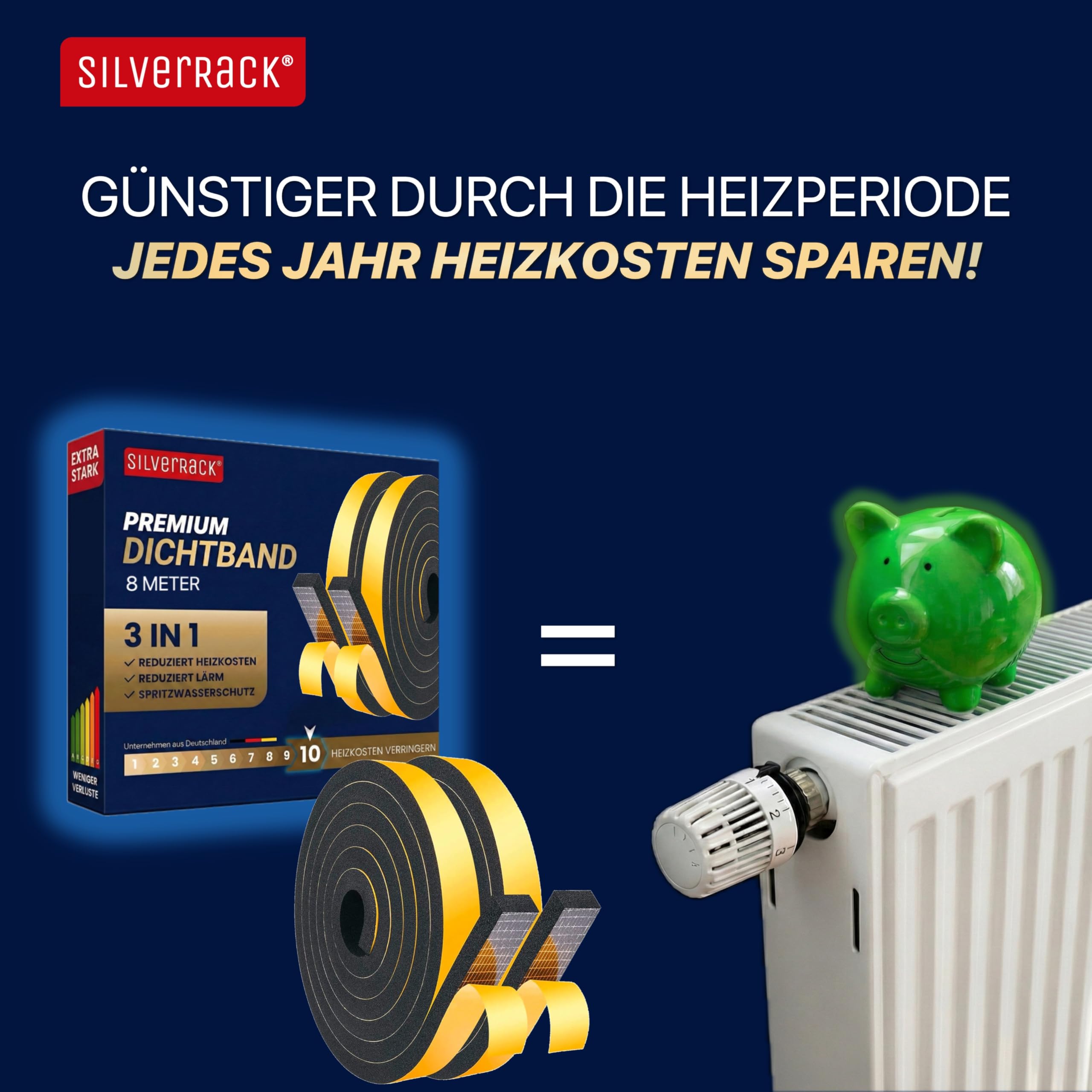 SilverRack Guarnizione autoadesiva per porte da 8 m, colore nero, 12 mmx6 mm, 2 rotoli da 4 m, paraspifferi per risparmiare sui costi di riscaldamento