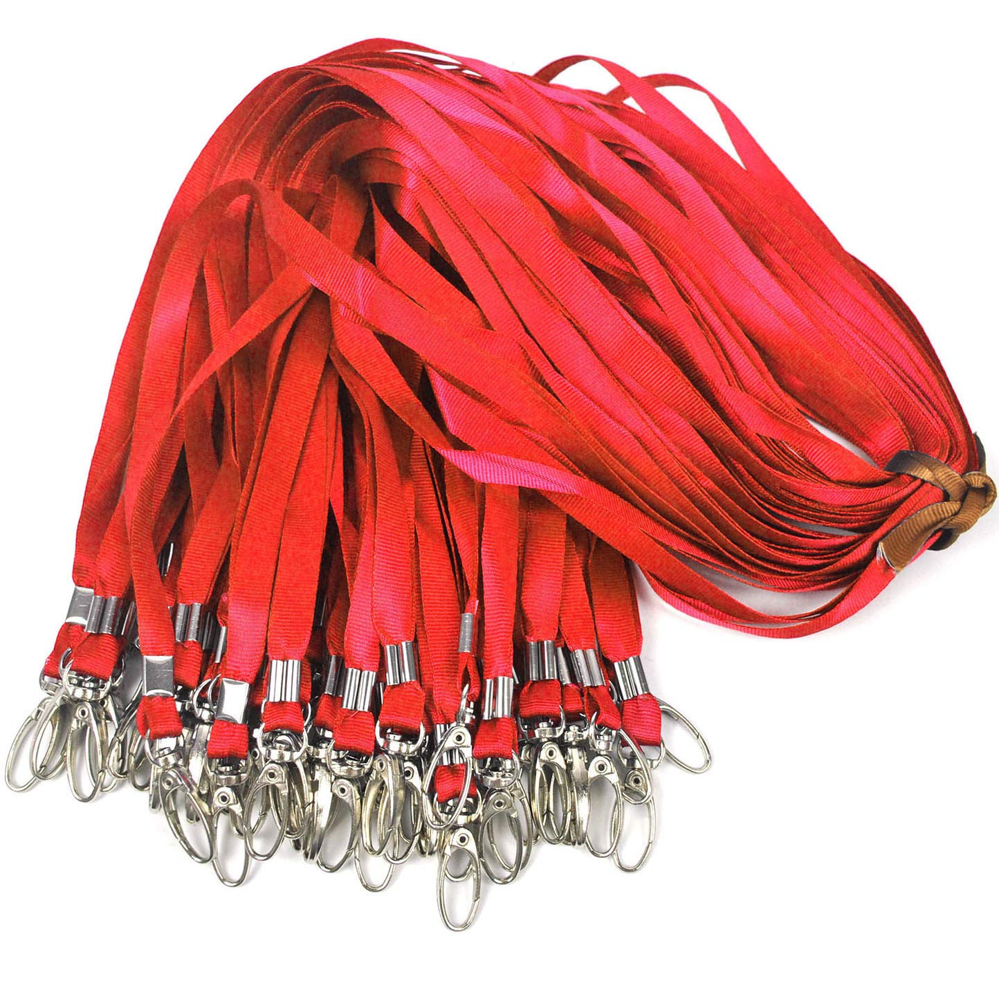 Ollain Red Lanyards for Name Tag Id Badges Nylon Cruise Lanyard Swivel Hooks Clips 50 Pack