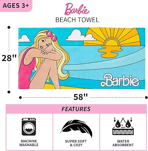 Miniatura 4 de Barbie - Toalla de baño, piscina, playa de algodón súper suave, 58 x 28 pulgadas, (producto oficial de Barbiecore) por Franco & Collectibles Barbie