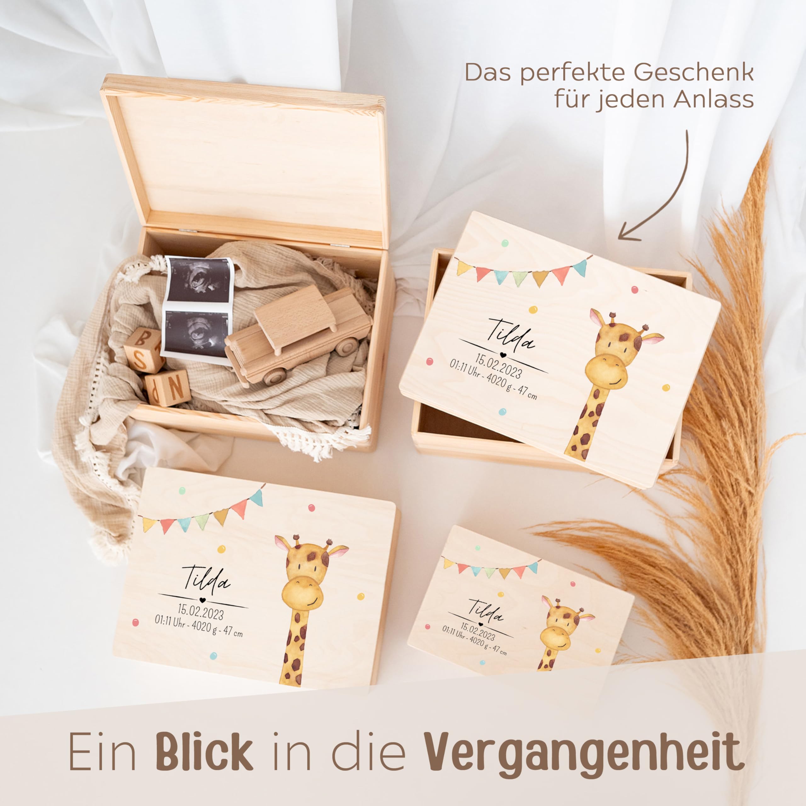 wunderwunsch Personalisierte Erinnerungsbox Baby, Erinnerungskiste Geburt
