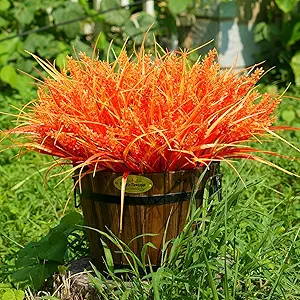 20 Bundles Artificial Plants Outdoor, UV Resistant Fake Flowers, Realistic Faux Lavender Shrubs for Porch Garden Window Box Home Decoration (Fall Orange-red)