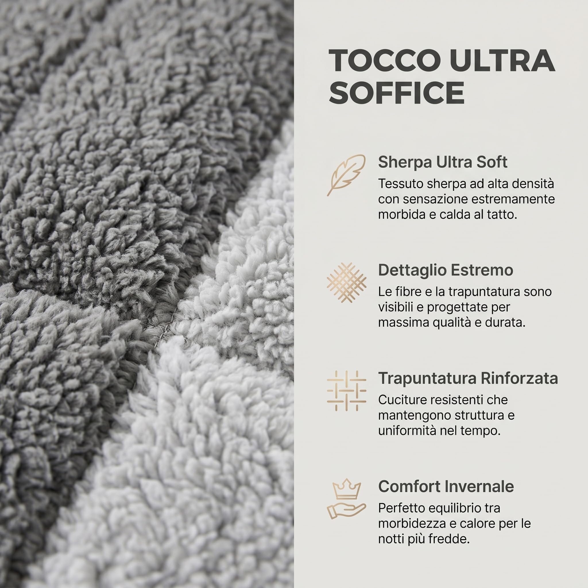 INTRECCI Trapunta Matrimoniale Invernale 250x250 cm In Tessuto Sherpa Agnellato Calda Coperta Autunno Inverno Piumone In Morbida Microfibra Anallergica Antiacaro (Grigio/Titanio)