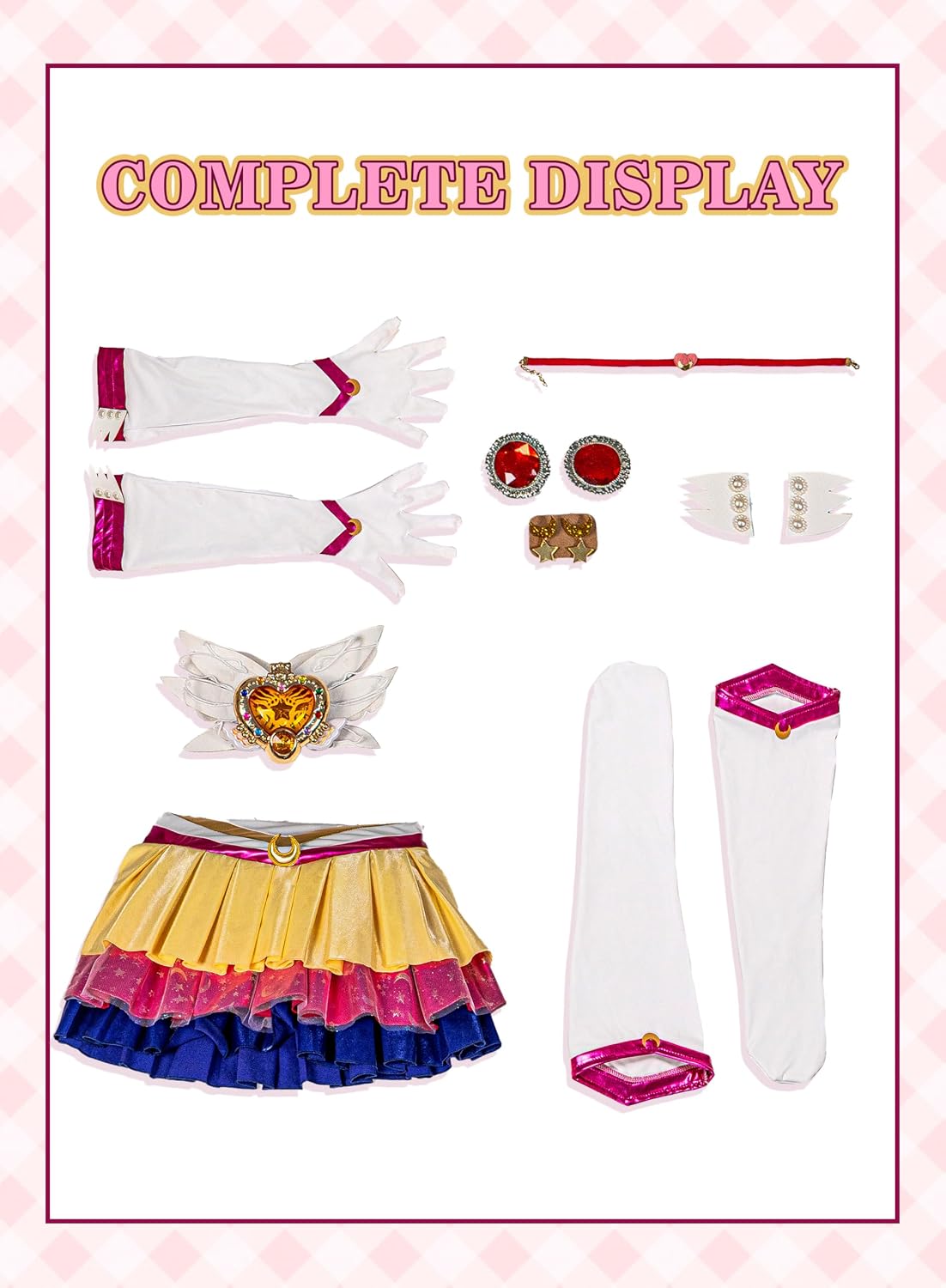 OSIAS Women Anime Tsukino Usagi Cosplay Costume with Light Up Chest Ornament and Starry Layered Skirt