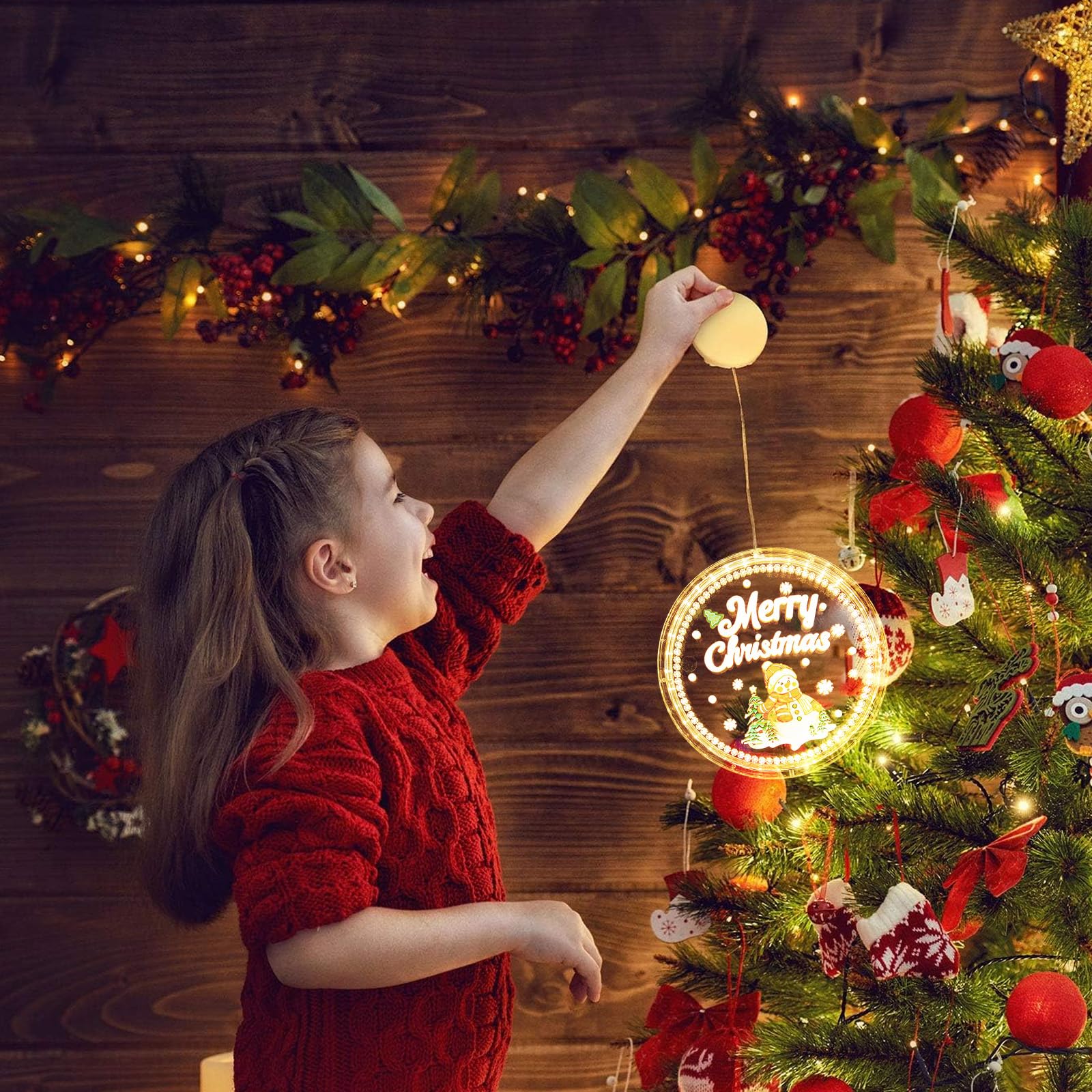 Anyingkai 6 Pezzi Luci di Natale a LED a Sospensione - Lampada a Ventosa per Finestra, Decorazioni per Finestre, Luci Decorative Natalizie a Batteria