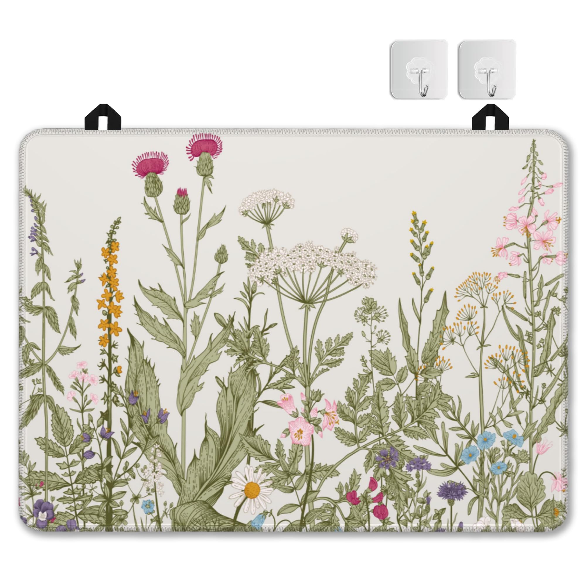 Electric Stove Top Cover Protector –Christmas Kitchen Decor Herbs and Wilds Flowers Glass Flat Top Stove Mat Oven Induction Cooktop Mat for Ceramic Countertop Mats Heat-Resistant Dish Drying Mat