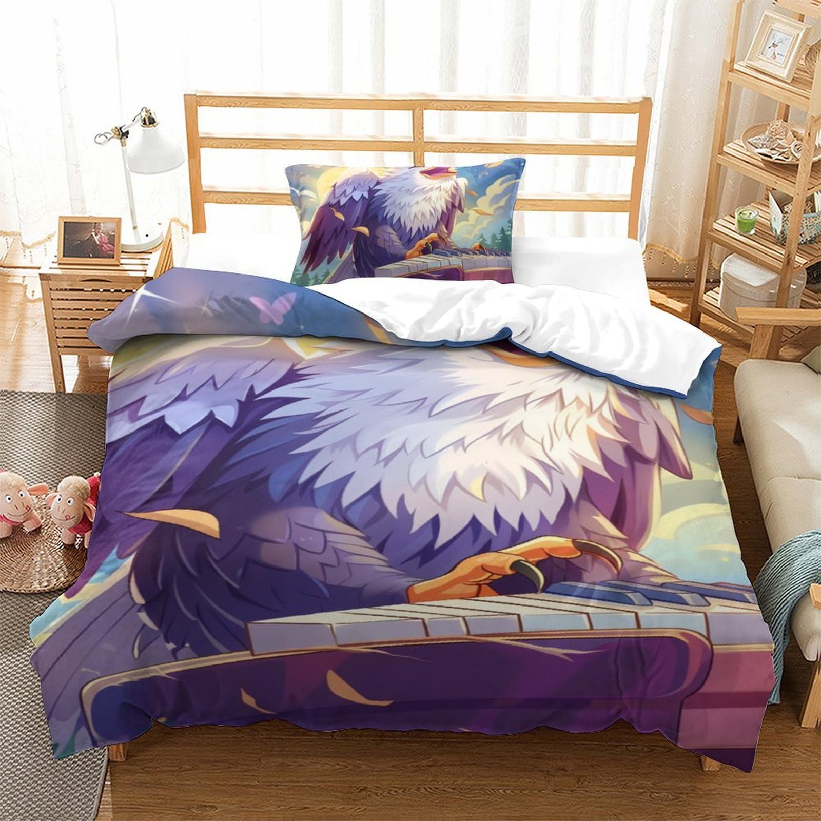 Housse de couette aigle 3D parure de lit 3 pièces microfibre 135x200
