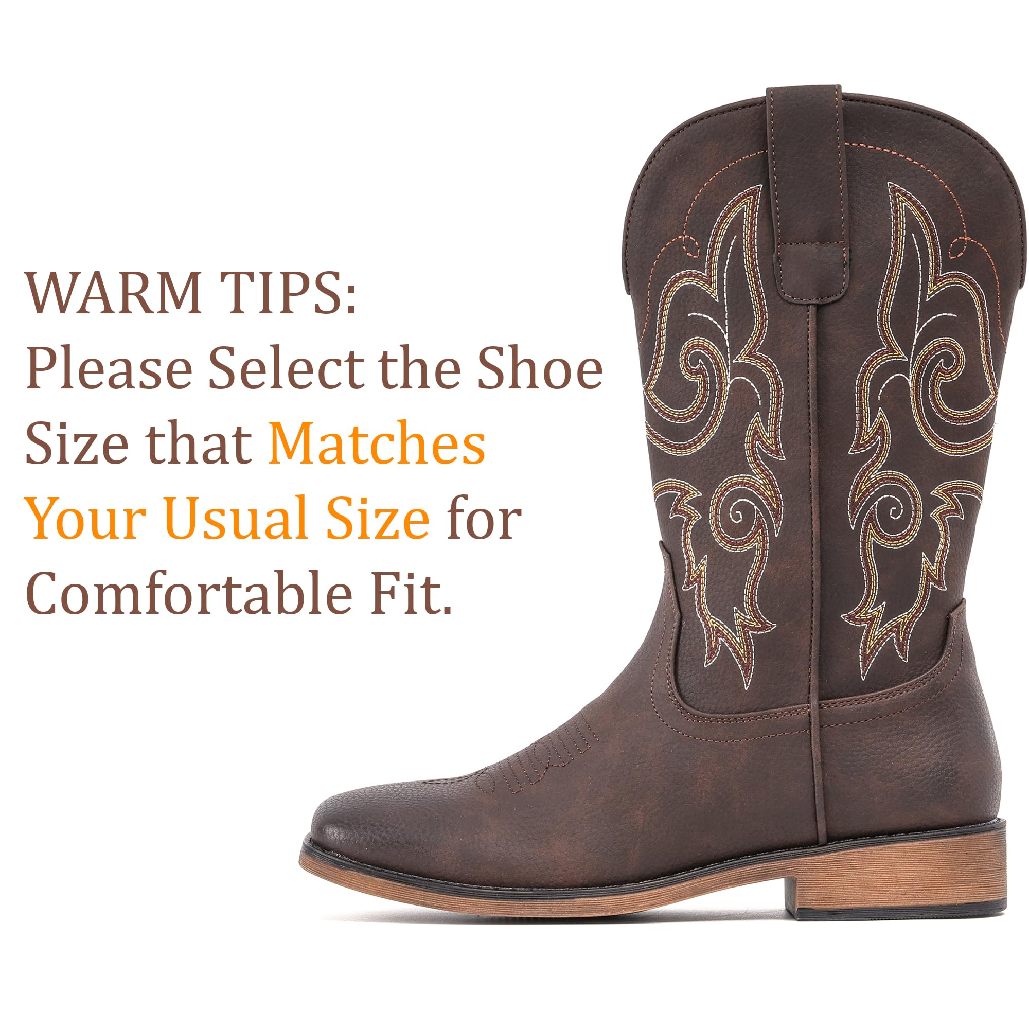 IUV Cowboy Boots For Women Square Toe Western Mid Calf Cowgirl Pull On Fashion Embroidered Cowboy Boots